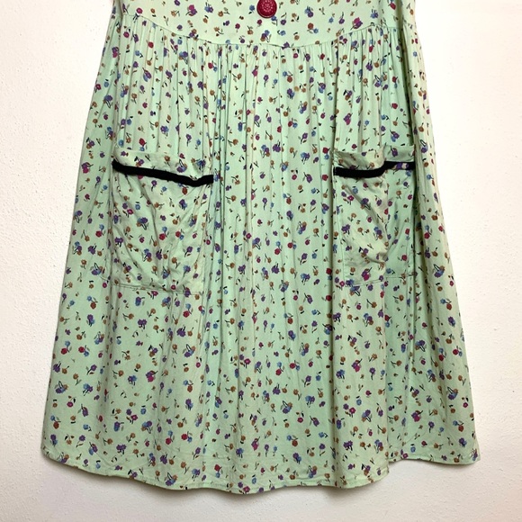 Vintage 1980s light green floral sleeveless collared dress size L - Picture 7 of 15